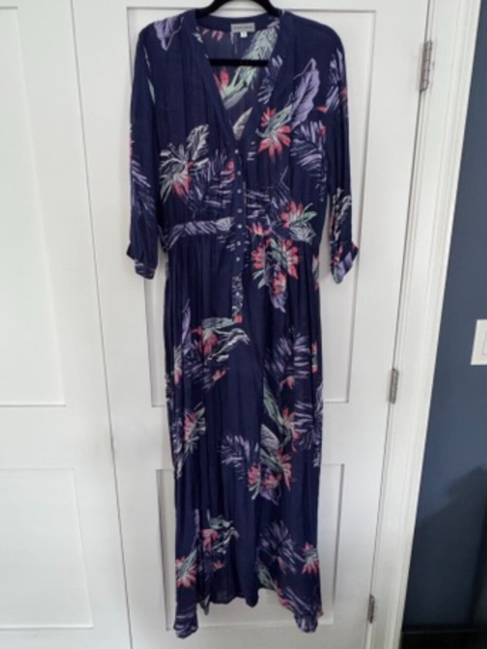 The Rose Jabberjee,Navy Tropical Floral Maxi Dress,Size:L,Sheer, NWT, Never Worn - Picture 2 of 9